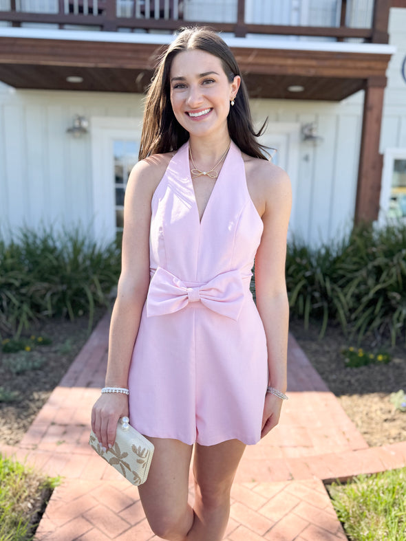 The Lucy Bow Romper-Pink