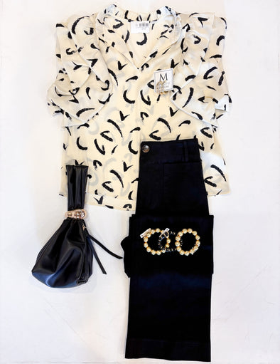 (THML) The Heather Printed Top-Cream