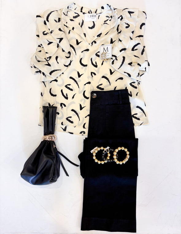 (THML) The Heather Printed Top-Cream
