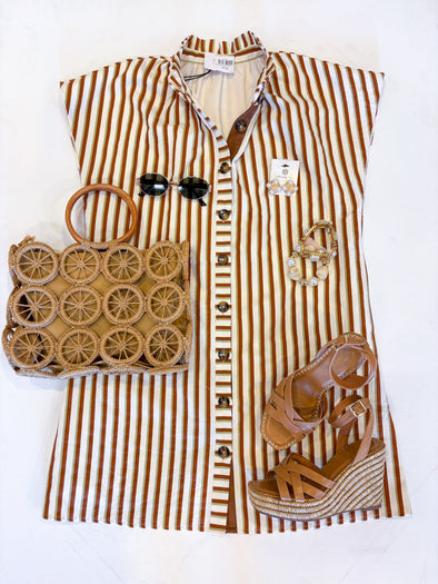 (THML) The Bennie Stripe Dress-Brown