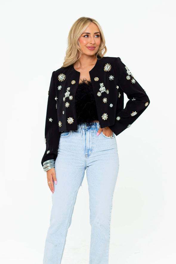 (BuddyLove) The Jocelyn Rhinestone Blazer-Black