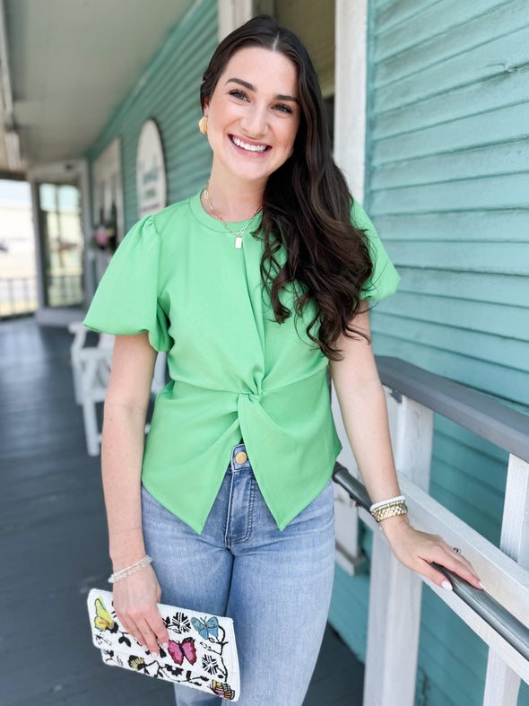 (THML) The Effie Twist Front Top-Green