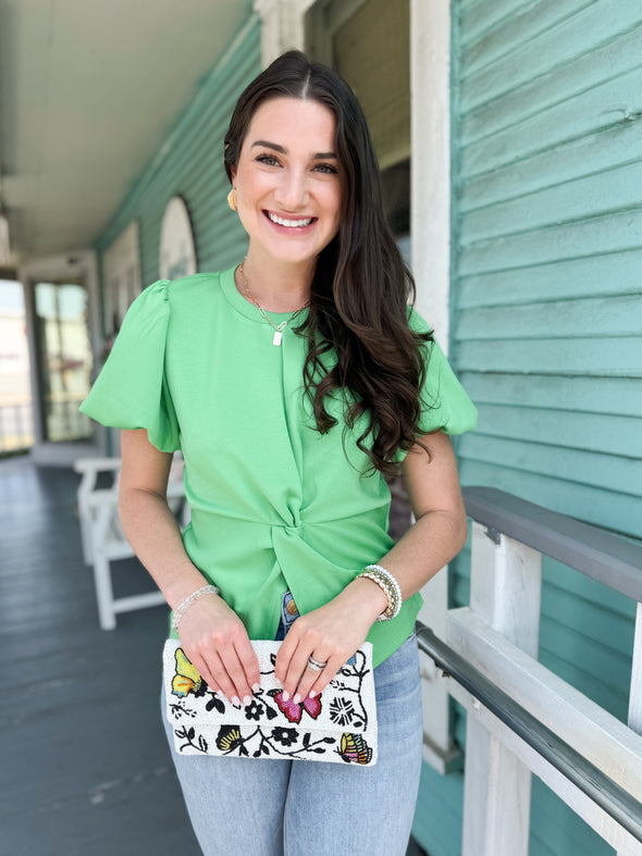 (THML) The Effie Twist Front Top-Green