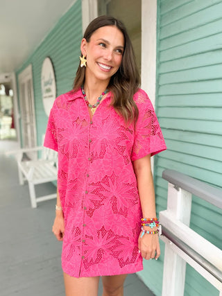 pink tropical short sleeve dress