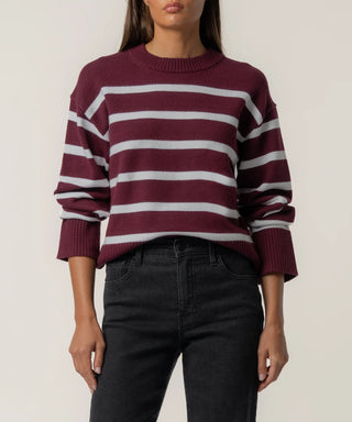 (KUT) The Sam Stripe Knit Sweater-Maroon