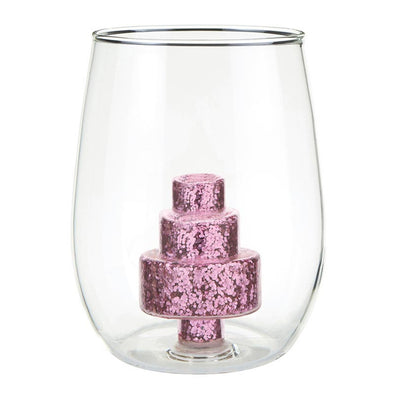 The Stemless Wine Figurine Glass-Glitter Cake