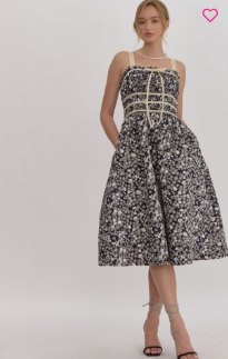 The Silva Floral Midi Dress-Navy