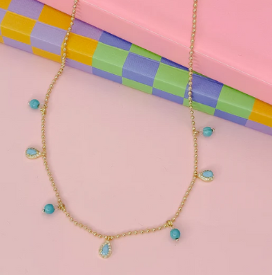 Turquoise Teardrop Necklace-Gold