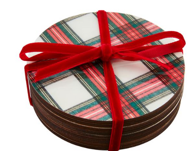 Tartan Coaster Set-White