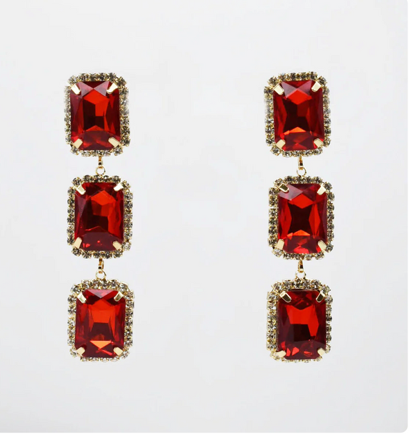 Glitz and Glam Statement Earring-Red