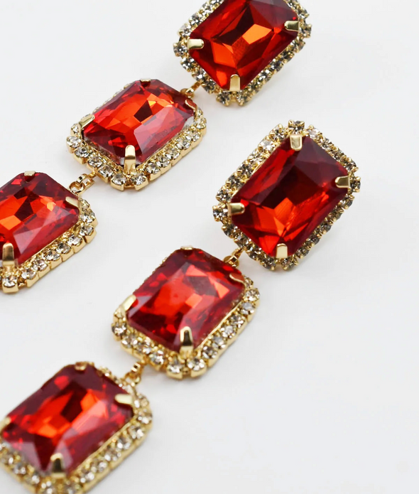 Glitz and Glam Statement Earring-Red