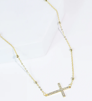 The Side Cross Necklace-Gold