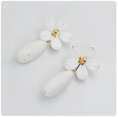 White Raffia Flower Earring