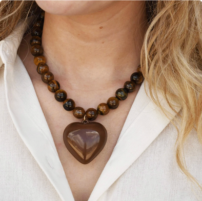 Janel Tiger Eye Gemstone Necklace-Brown