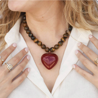 Janel Tiger Eye Gemstone Necklace-Red