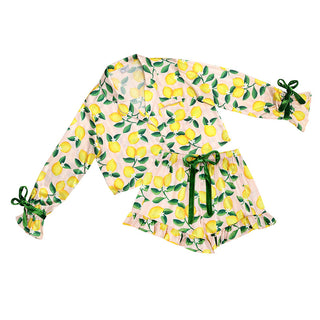 The Lemon Ruffle Satin Sleep Set-Pink