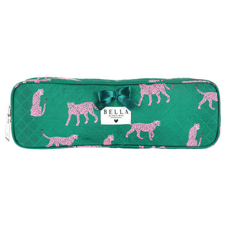 The Quilted Hair Tool Bag-Green Cheetah