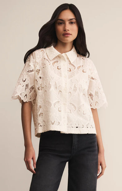 embroidered eyelet floral short sleeve top 