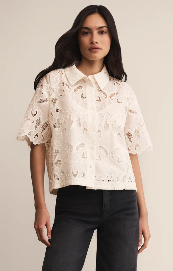 embroidered eyelet floral short sleeve top 