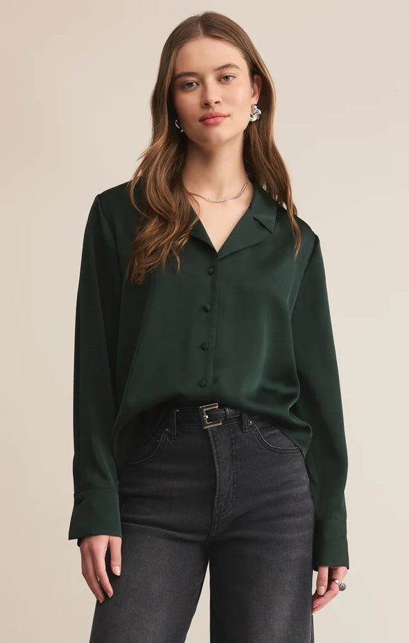 (Z Supply) Ana Satin Top-Garland Green