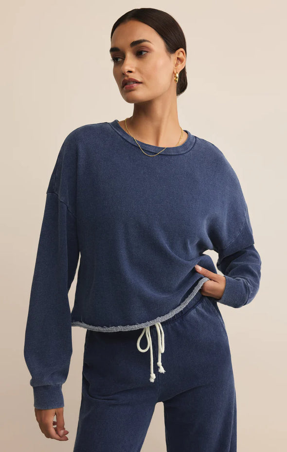 (Z Supply) The Circuit Knit Denim Sweatshirt-Indigo