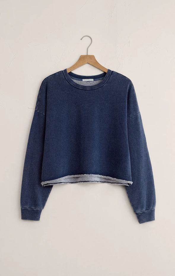 (Z Supply) The Circuit Knit Denim Sweatshirt-Indigo