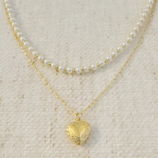 The Pearl and Heart Locket Necklace-Gold