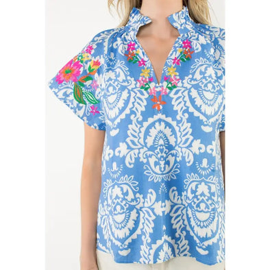 (THML) The Benny Printed Top-Blue