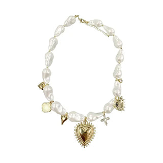 The Mia Heart Pearl Charm Necklace-White