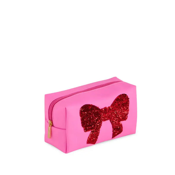 The Cara Sequin Bow Pouch-Pink