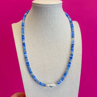 The Gemstone Necklace with Pearl-Blue