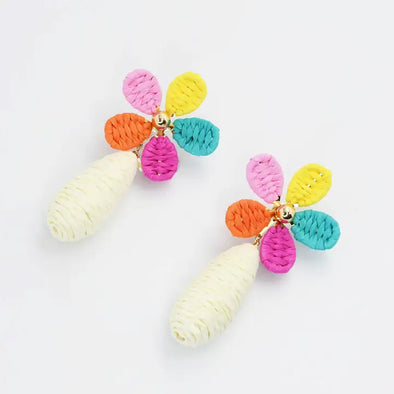 Multi Raffia Flower Earring