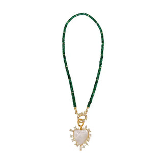 The Emmet Beaded Heart Charm Necklace-Green