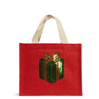 Christmas Present Sequin Gift Tote- Red