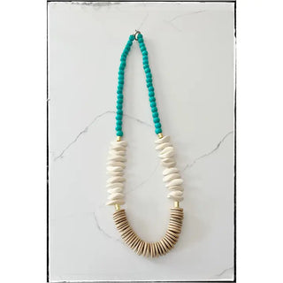 The Coco Wood Necklace-Turquoise/Ivory