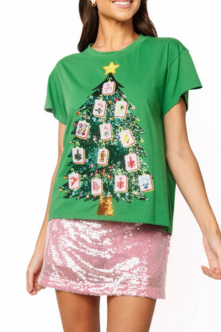 (QOS) Mahjong Christmas Tee-Green