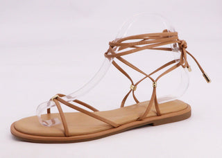 The Reagan Knoted Strappy Flat-Tan