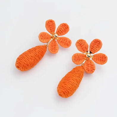 Orange Raffia Flower Earring