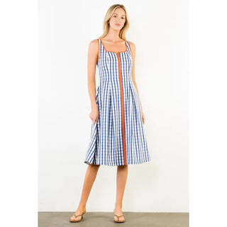 (THML) The Roni Gingham Midi Dress-Blue