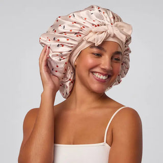 The Cherry Adjustable Oversized Satin Bonnet-Pink