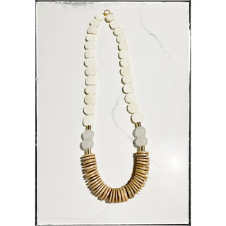 The Whitney Disc Necklace-White/Khaki