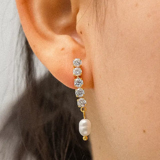 The Anton CZ Pearl Drop Earring-18k Gold
