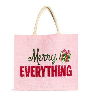 Merry Everything Sequin Carryall Tote- Pink/Green