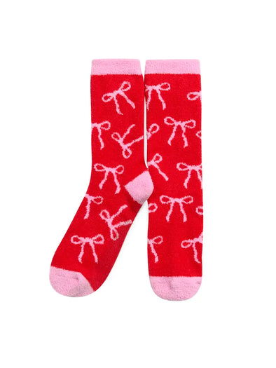 red and pink socks with bows