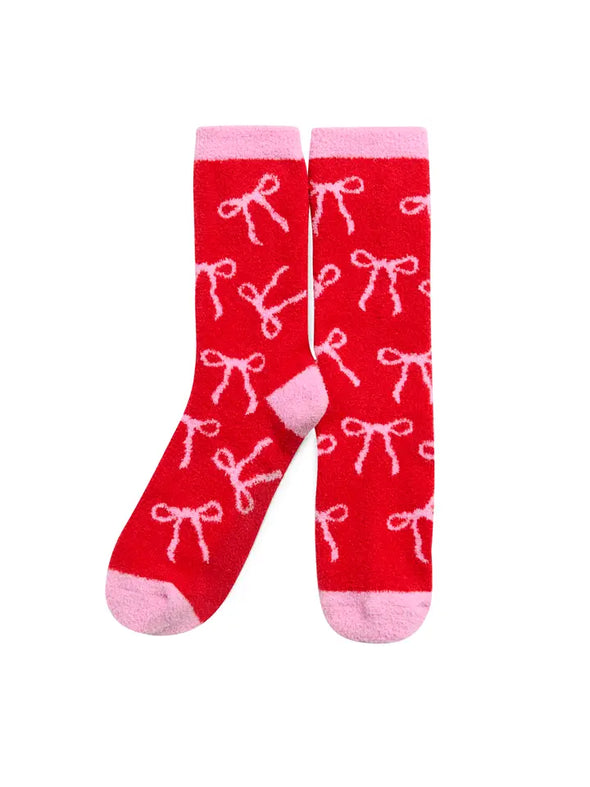 red and pink socks with bows