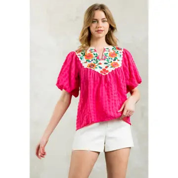 (THML) The Jeslyn Embroidered Top-Pink