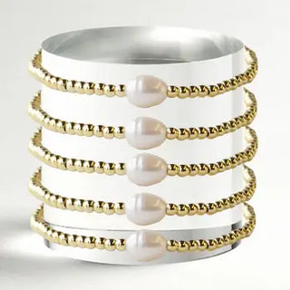 gold beaded bracelet with pearl 
