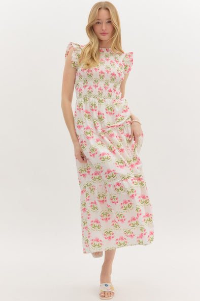 The Lola Floral Midi Dress-White