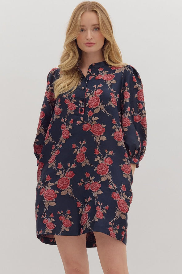 The Logan Floral Dress-Navy