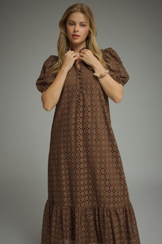 The Ella Eyelet Dress- Brown